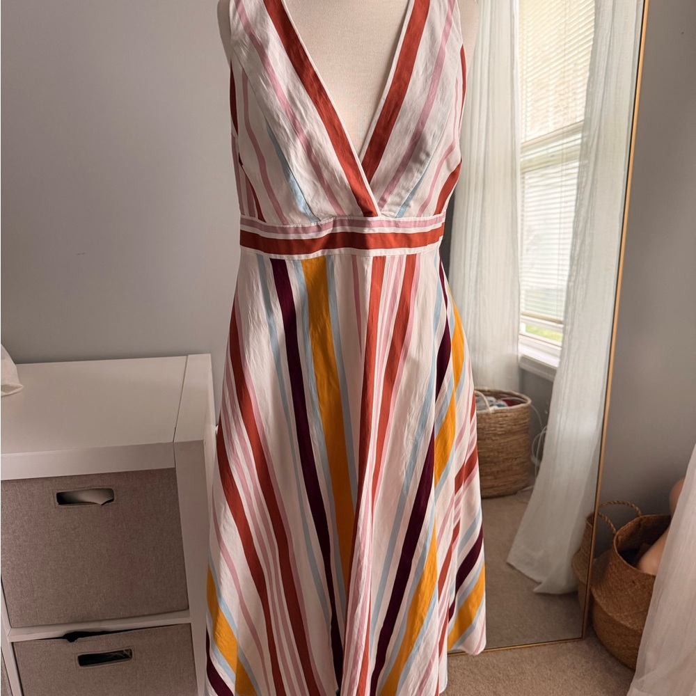 Zara Multi-Stripe V-Neck Sleeveless Midi Dress